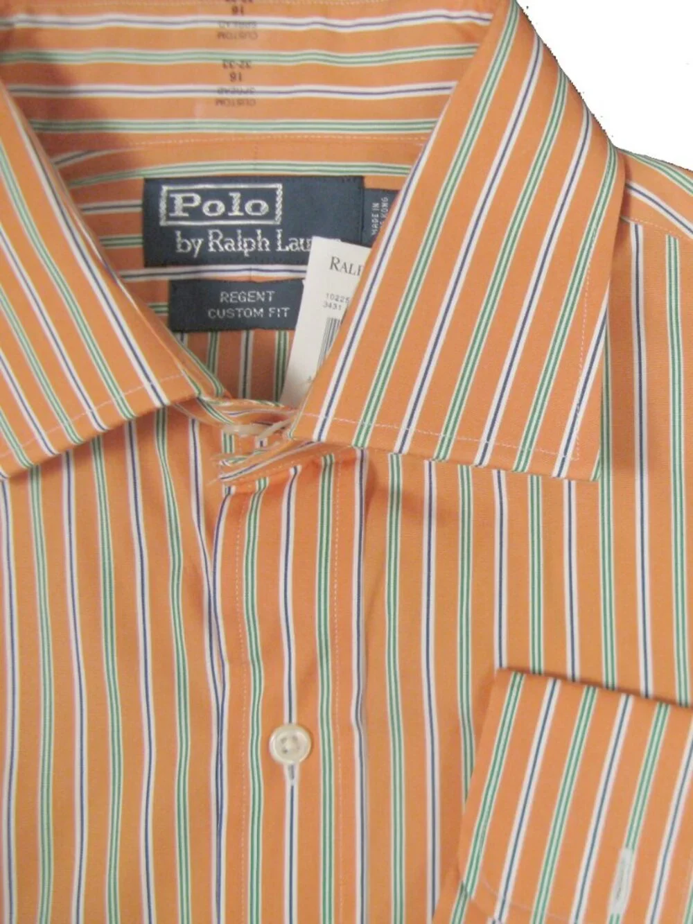 NEW Polo Ralph Lauren Regent Dress Shirt! 16.5 32 33 Orange Stripe Custom Fit